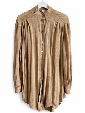 Vintage Emmanuelle KHANH Paris Cardigan Pleated Mandarin Collar Tunic Blouse